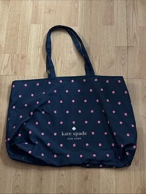 kate spade Navy Tote with Pink Polka Dots
